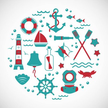 Denizcilik koleksiyonu, deniz seyahat simgeleri.