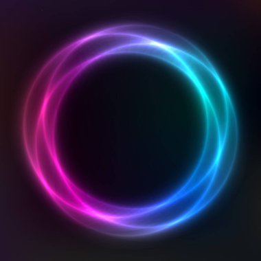 Neon geometrik şekillerin vektör arkaplanı, yuvarlak çerçeve, soyut arkaplan, duvar kağıdı