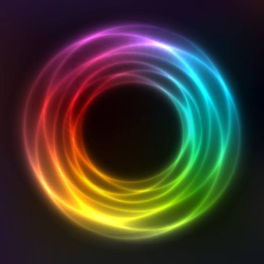 Neon geometrik şekillerin vektör arkaplanı, yuvarlak çerçeve, soyut arkaplan, duvar kağıdı
