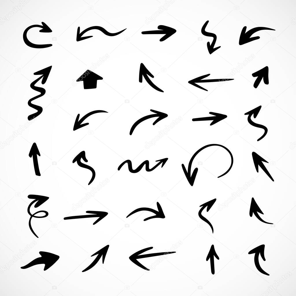 Vector set of hand-drawn arrows, elements for presentation