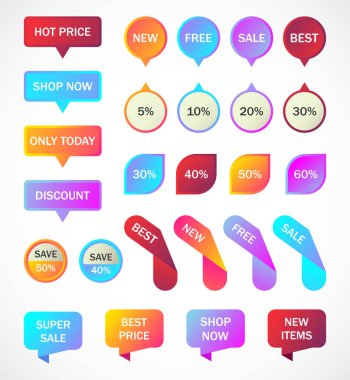 Vektör etiketleri, fiyat etiketleri, afişler, etiketler. Kupon satışı, teklifler ve promosyon vektör şablonu. 