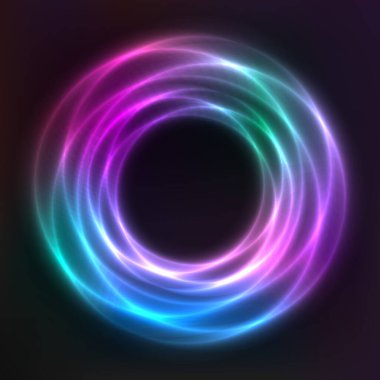 Neon geometrik şekillerin vektör arkaplanı, yuvarlak çerçeve, soyut arkaplan, duvar kağıdı