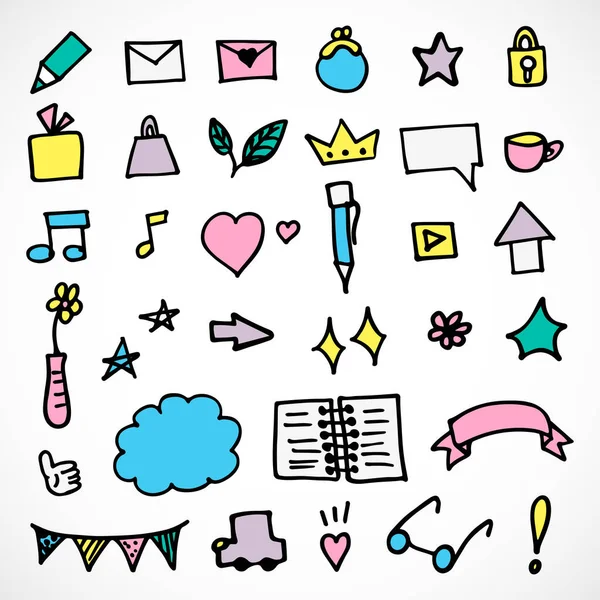 Farbige Skurrile Doodles Icons Für Ihr Design Handgezeichnete Icons Gestaltungselemente — Stockvektor