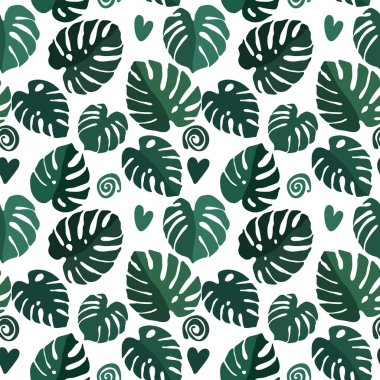 Yeşil canavar yapraklarının kusursuz dokusu, yeşillik deseni, doğal soyut arkaplan.