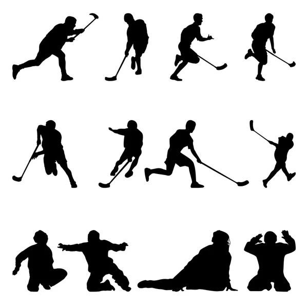 Floorball siluet beyaz zemin üzerine