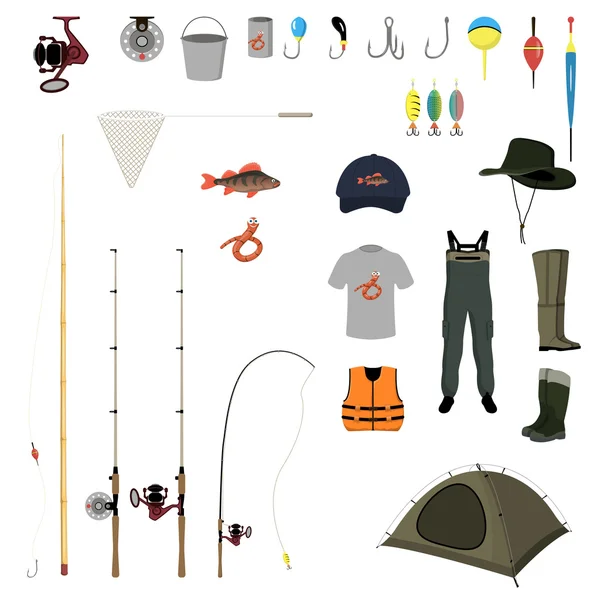 Engins de pêche sur fond blanc — Image vectorielle