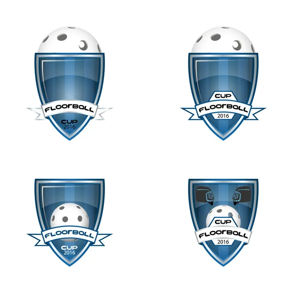 Floorball zestaw logo dla zespołu i Puchar — Wektor stockowy