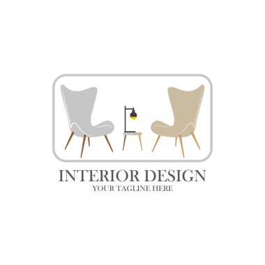 Logo mobilya tasarımı konsepti. Sandalyeler, kanepeler, masalar ve ev mobilyalarının sembolü ve simgesi.