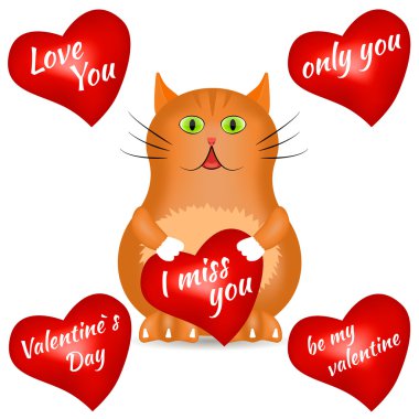 Kırmızı kalpli kırmızı kedi 