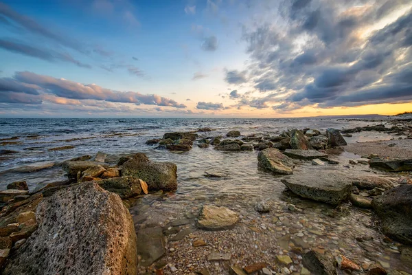 Geweldige Zonsondergang Aan Zwarte Zee Ontspannende Horizontale Weergave — Stockfoto