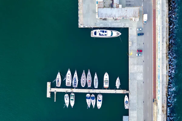 Vista Superior Por Dron Yates Pequeños Botes Motor Puerto Yate — Foto de Stock