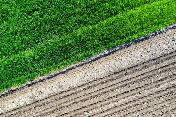 Vista Aérea Superior Filas Tierra Antes Después Siembra —  Fotos de Stock