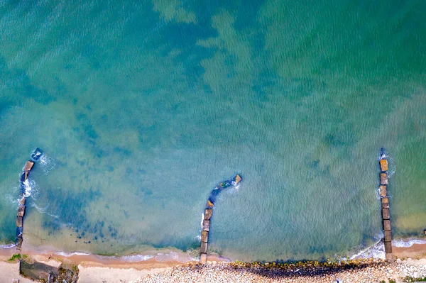 Bovenaanzicht Vanuit Lucht Van Drone Tot Aan Zeekust Oude Betonnen — Stockfoto