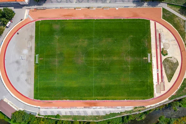Futbol Sporları Sahasının Havadan Görünüşü Şehir Stadyumu — Stok fotoğraf