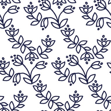 Beyaz arka planda etnik çiçeksiz desen