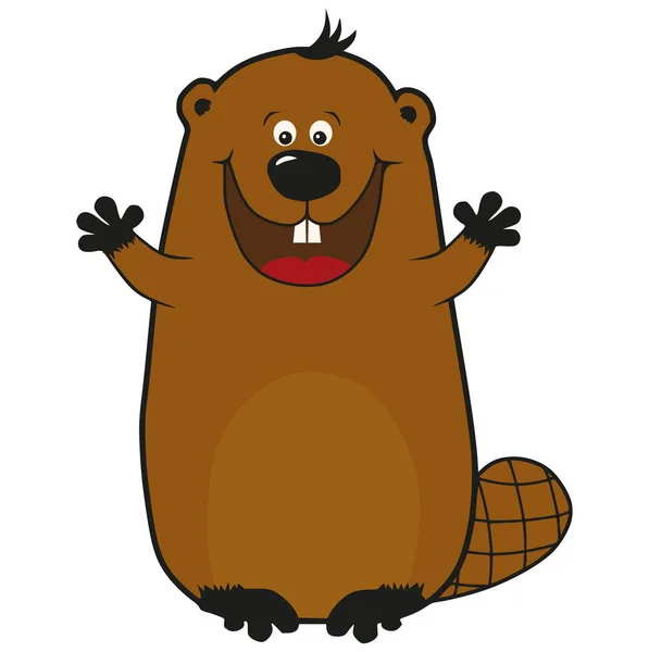 Happy Cartoon Beaver White Background Emotions Hugs — Stock Vector