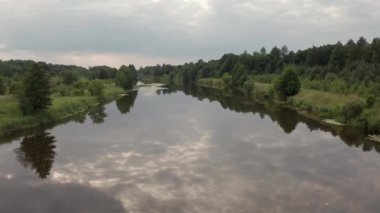 Manzara. Orman nehrinin insansız hava aracı görüntüsü.