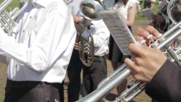 Músicos tocando instrumentos de sopro — Vídeo de Stock