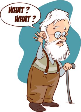 Sağır sorunu, işitme kaybı, yaşlanma Illustration. Vektör sanat, fl