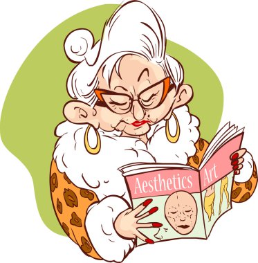rich old woman reading the magazine aesthetic vector drawing clipart