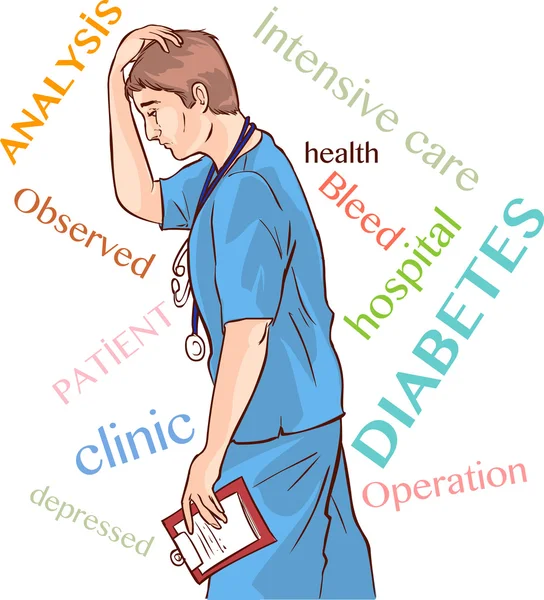 Υγειονομικής περίθαλψης φόντο με λόγια τυπογραφίας του κατάθλιψη γιατρό — Διανυσματικό Αρχείο