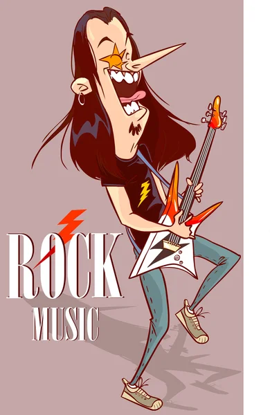 Rockstar mit E-Gitarre — Stockvektor
