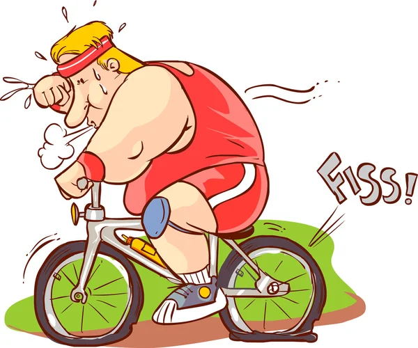 Ilustración vectorial del hombre gordo que monta una bicicleta — Vector de stock