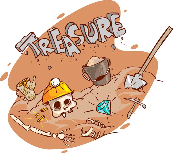 Antigo baú do tesouro enterrado debaixo do solo, ilustração vetorial — Vetor de Stock