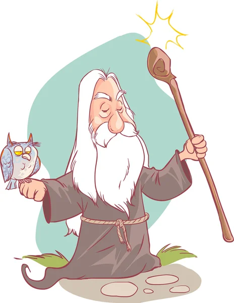 Ilustração vetorial de um velho desenho animado Wizard . —  Vetores de Stock