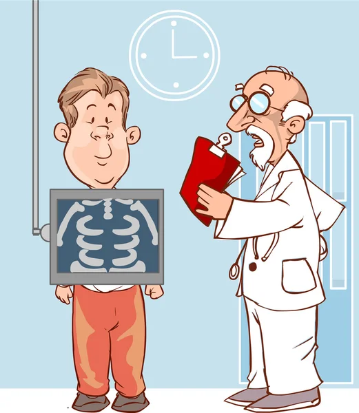 The view of patient and doctor is holding a X-ray picture — Stock Vector