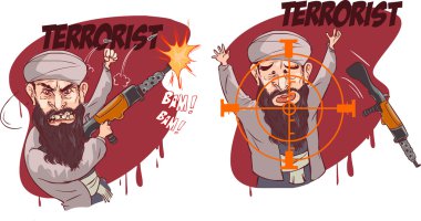 terrorist with machine gun vector illustration. clipart