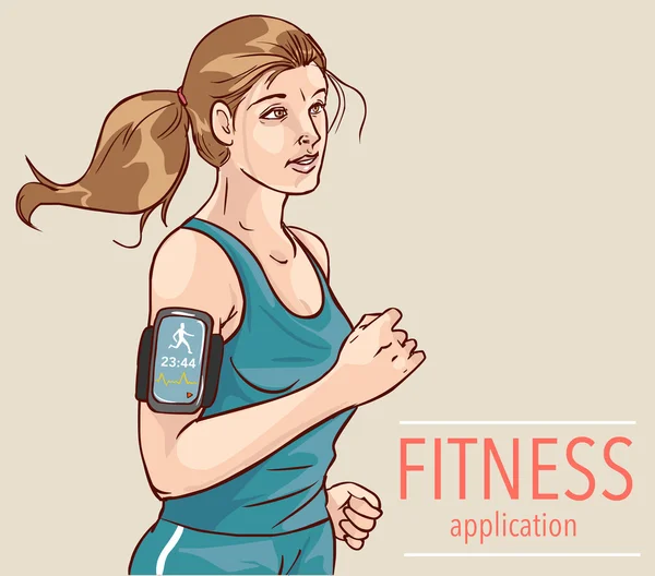 Aplicación de seguimiento de deportes o fitness para correr personas — Vector de stock