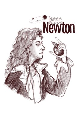 Isaac Newton 'un sanat çizimindeki portresi. Astronom, bilim adamı, filozof, matematikçi ve fizikçiydi..