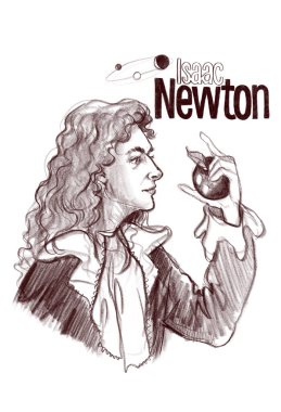 Isaac Newton portrait in line art illustration. He was an astronomer, scientist, philosopher, mathematician and physicist. clipart
