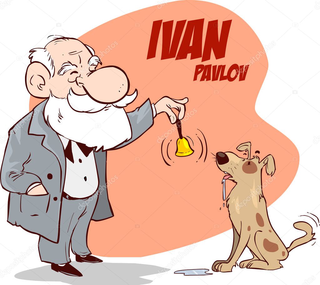 PAVLOV DOG CONDITIONING CARTOON VECTOR ILLUSTRATION