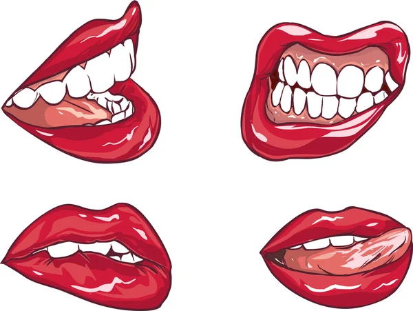 Set van zes rode sexy vrouwelijke lippen — Stockvector