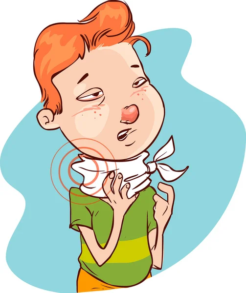 Vector illustration of a throatache (child) — Stock Vector