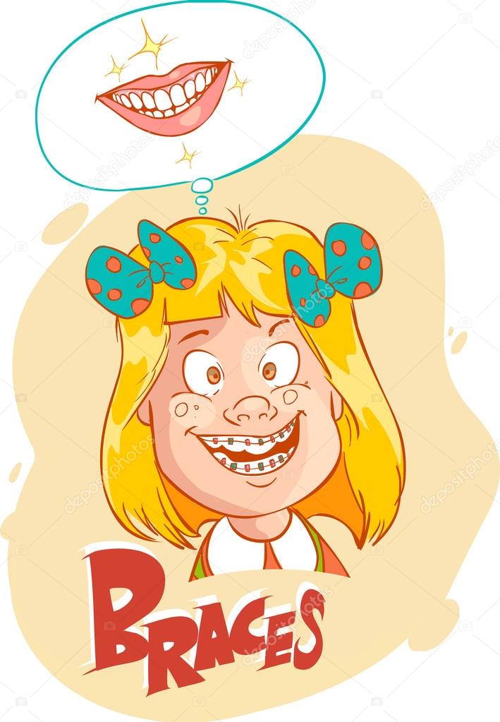Little girl with braces illustration