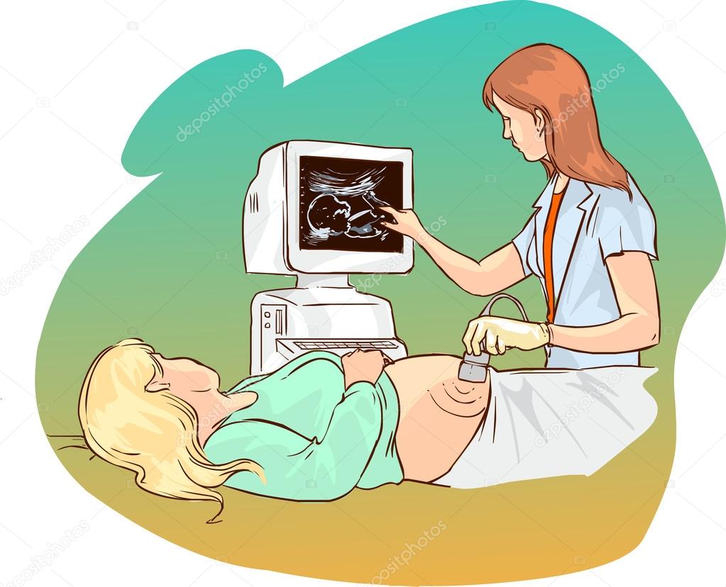 Pregnant woman having ultrasound procedure