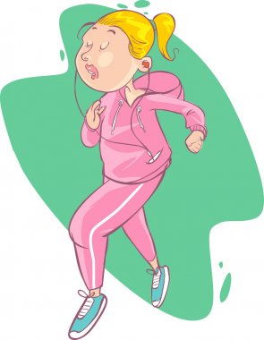 illustration of a beautiful cartoon girl jogging