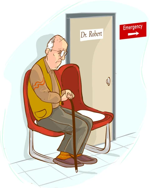 Old man waiting in waiting room — Stock Vector