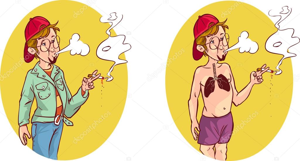 vector illustration of a young smoker