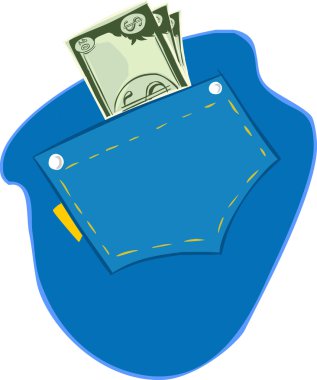 Bize dolar mavi kot pantolon cebinde vektör çizim