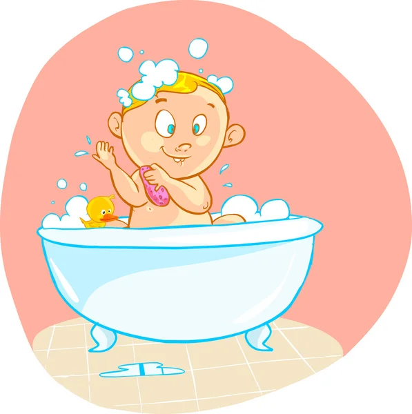Mutlu karikatür bebek çocuk banyo küveti — Stok Vektör