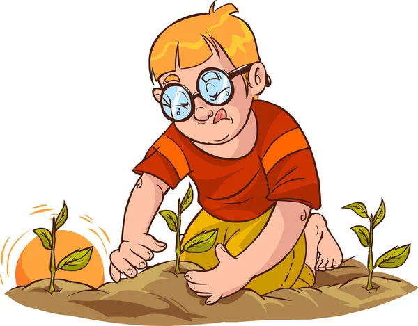 Träd plantor barn — Stock vektor