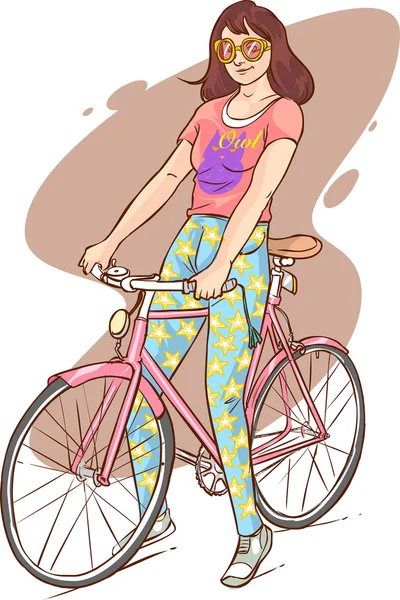 Mooi meisje fietsten — Stockvector