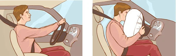 Acidente de carro e airbag implantação de —  Vetores de Stock
