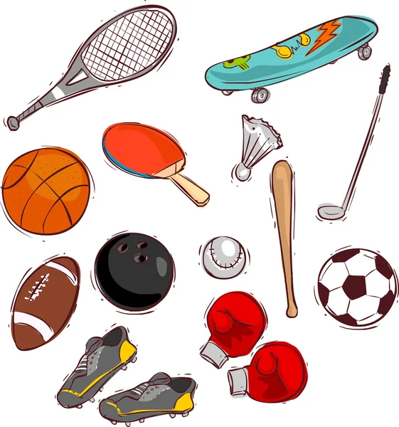 Bolas e equipamentos esportivos — Vetor de Stock