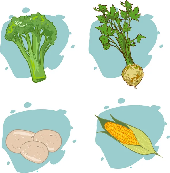Illustrazione vettoriale di aVarie verdure: mais, c — Vettoriale Stock