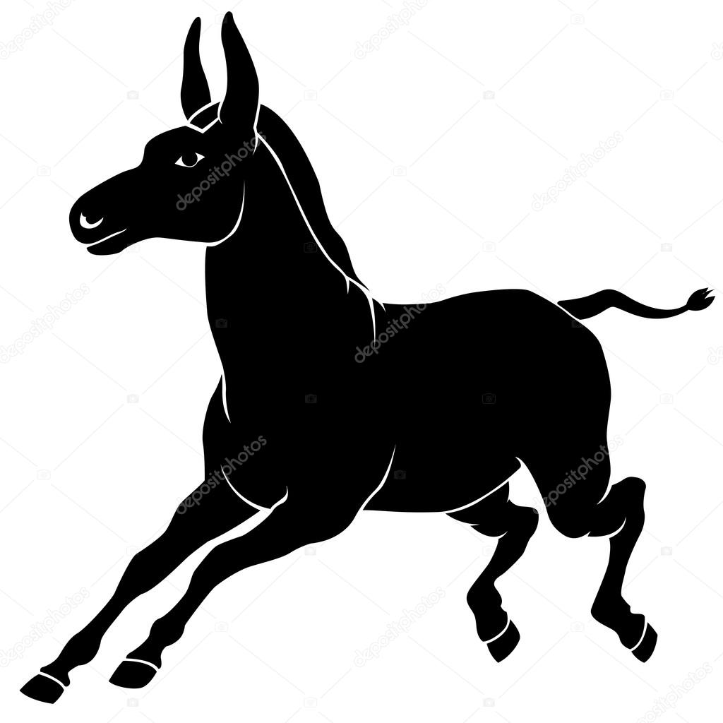 Donkey  black silhouette running vector illustration